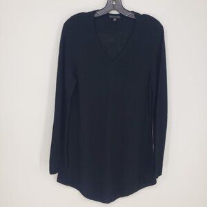 Eileen Fisher Merino Wool V Neck Tunic Sweater S Lightweight Long Sleeve Black